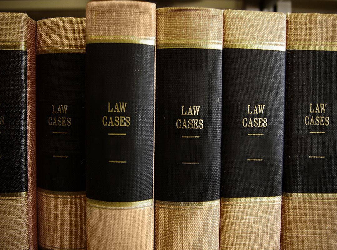 Row of book binds that say "Law Cases"